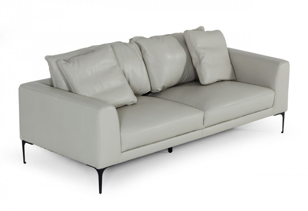Contemporary 87" Light Grey Leather Sofa By Homeroots | Sofas | Modishstore - 2