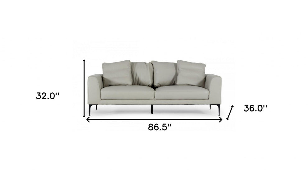 Contemporary 87" Light Grey Leather Sofa By Homeroots | Sofas | Modishstore - 7