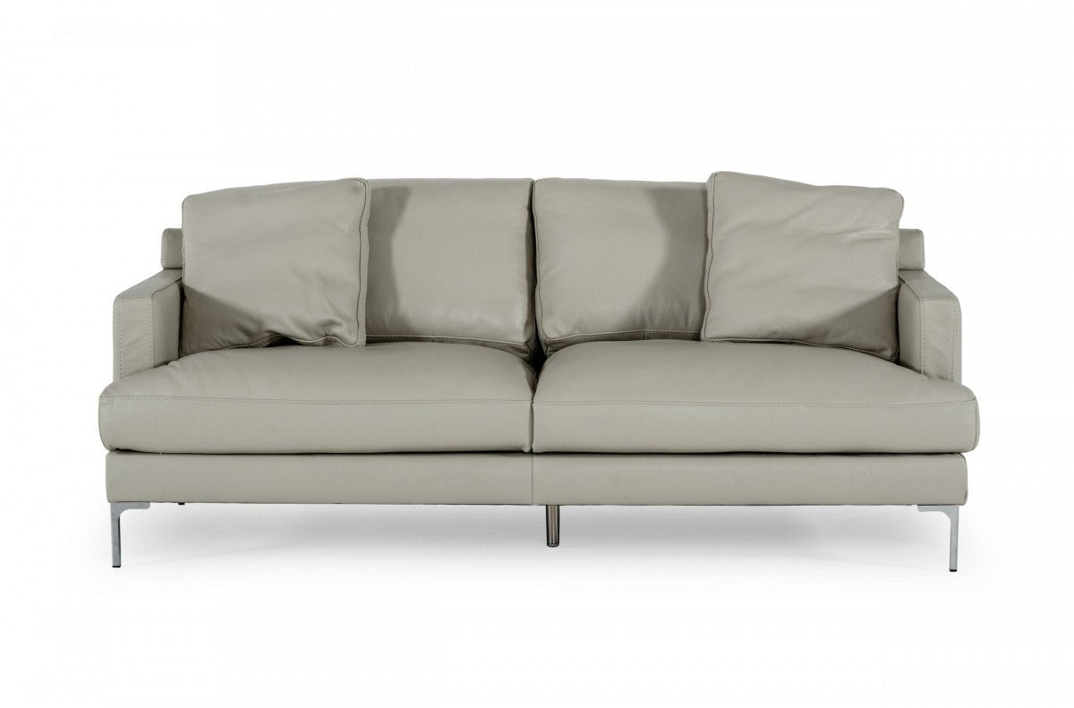 Contemporary 75" Light Grey Leather Sofa By Homeroots | Sofas | Modishstore