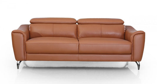 Urban 80" Brown Leather Adjustable Headrest Sofa By Homeroots | Sofas | Modishstore