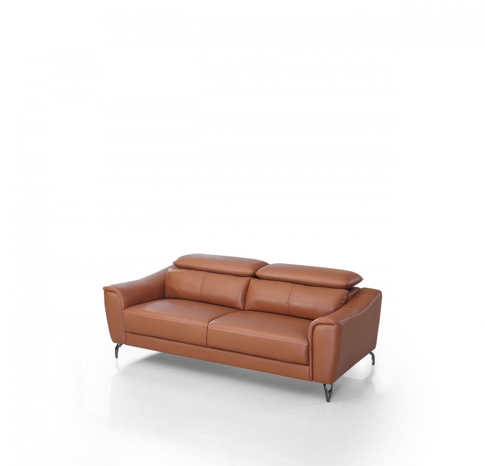 Urban 80" Brown Leather Adjustable Headrest Sofa By Homeroots | Sofas | Modishstore - 2