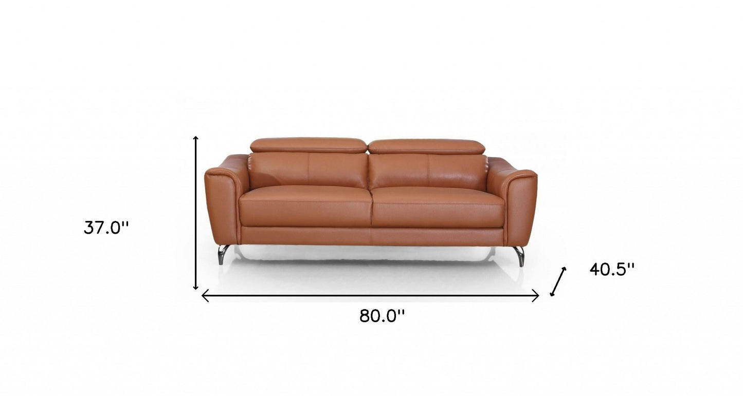 Urban 80" Brown Leather Adjustable Headrest Sofa By Homeroots | Sofas | Modishstore - 5