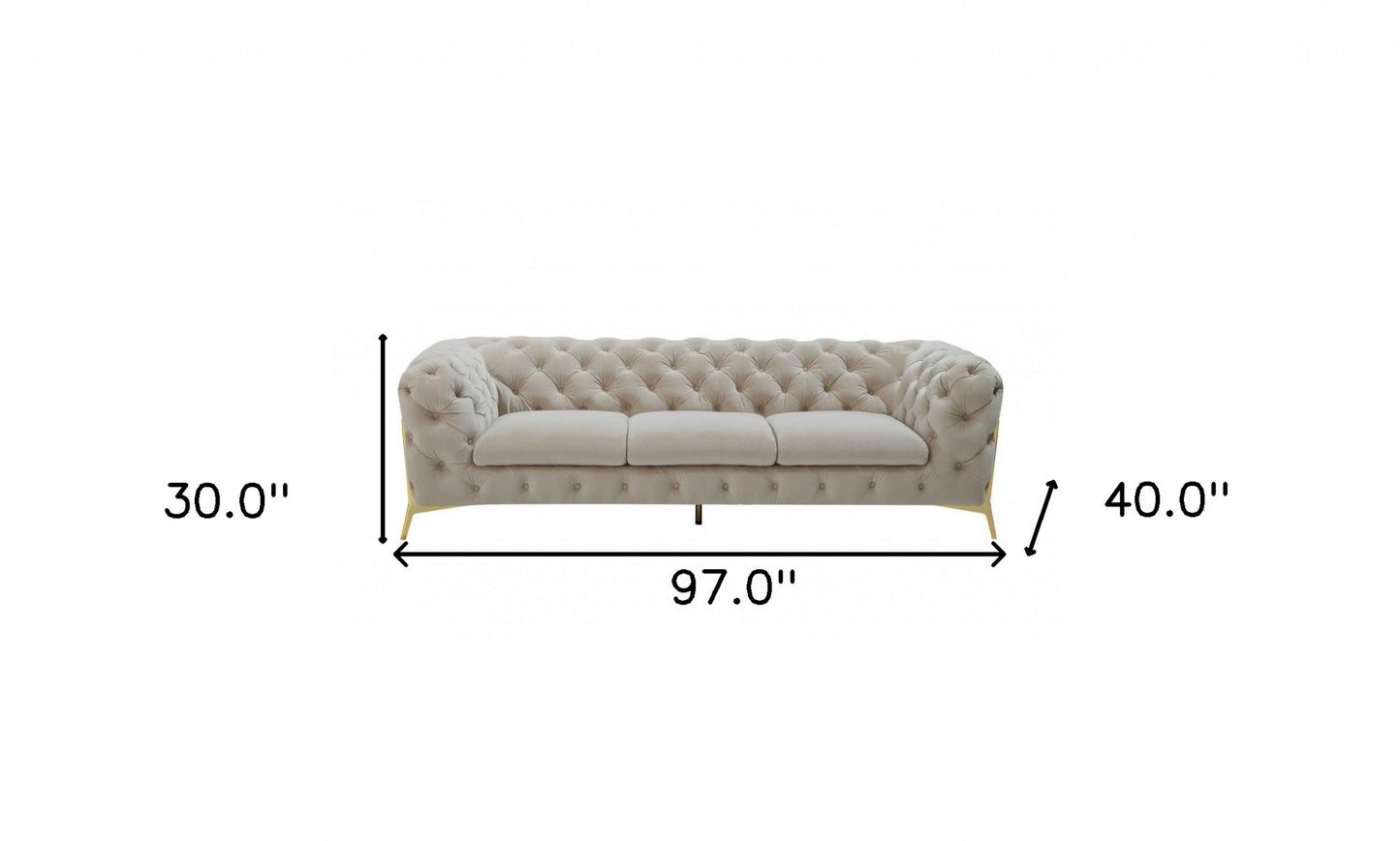 Contemporary 97" Beige Velvet And Gold Accent Sofa By Homeroots | Sofas | Modishstore - 6