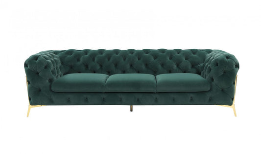 Glam 97" Green Velvet And Gold Accent Sofa By Homeroots | Sofas | Modishstore