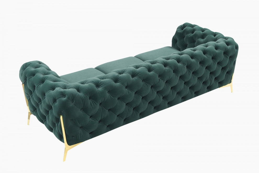 Glam 97" Green Velvet And Gold Accent Sofa By Homeroots | Sofas | Modishstore - 3