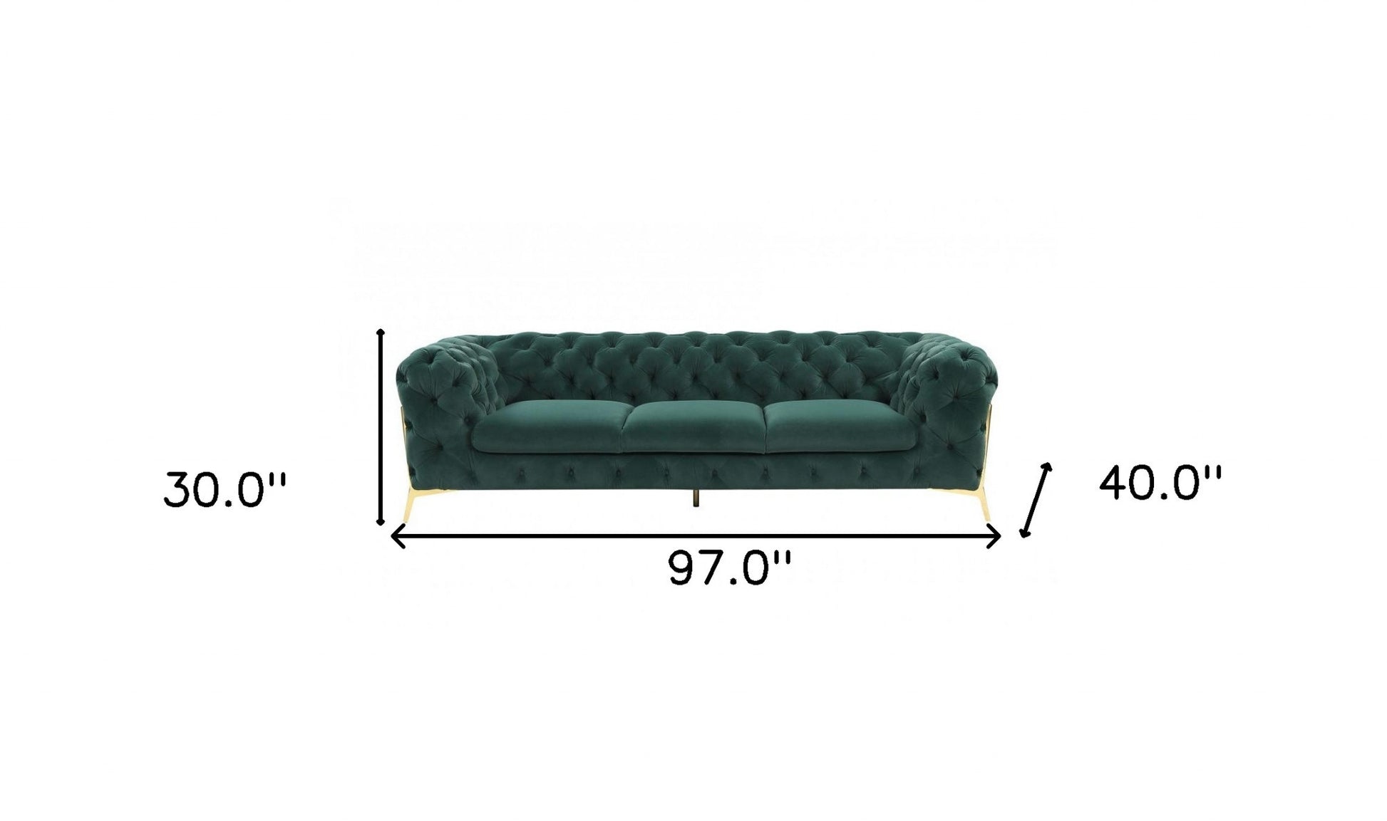 Glam 97" Green Velvet And Gold Accent Sofa By Homeroots | Sofas | Modishstore - 5
