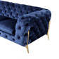 Contemporary 97" Blue Velvet And Gold Accent Sofa By Homeroots | Sofas | Modishstore - 4