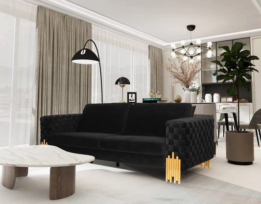 Stylish Black Velvet And Gold Accent Sofa By Homeroots | Sofas | Modishstore