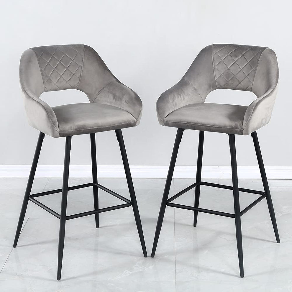 Set Of Two 38" Gray Velvet And Black Open Back Bar Height Chairs By Homeroots | Bar Stools | Modishstore - 4