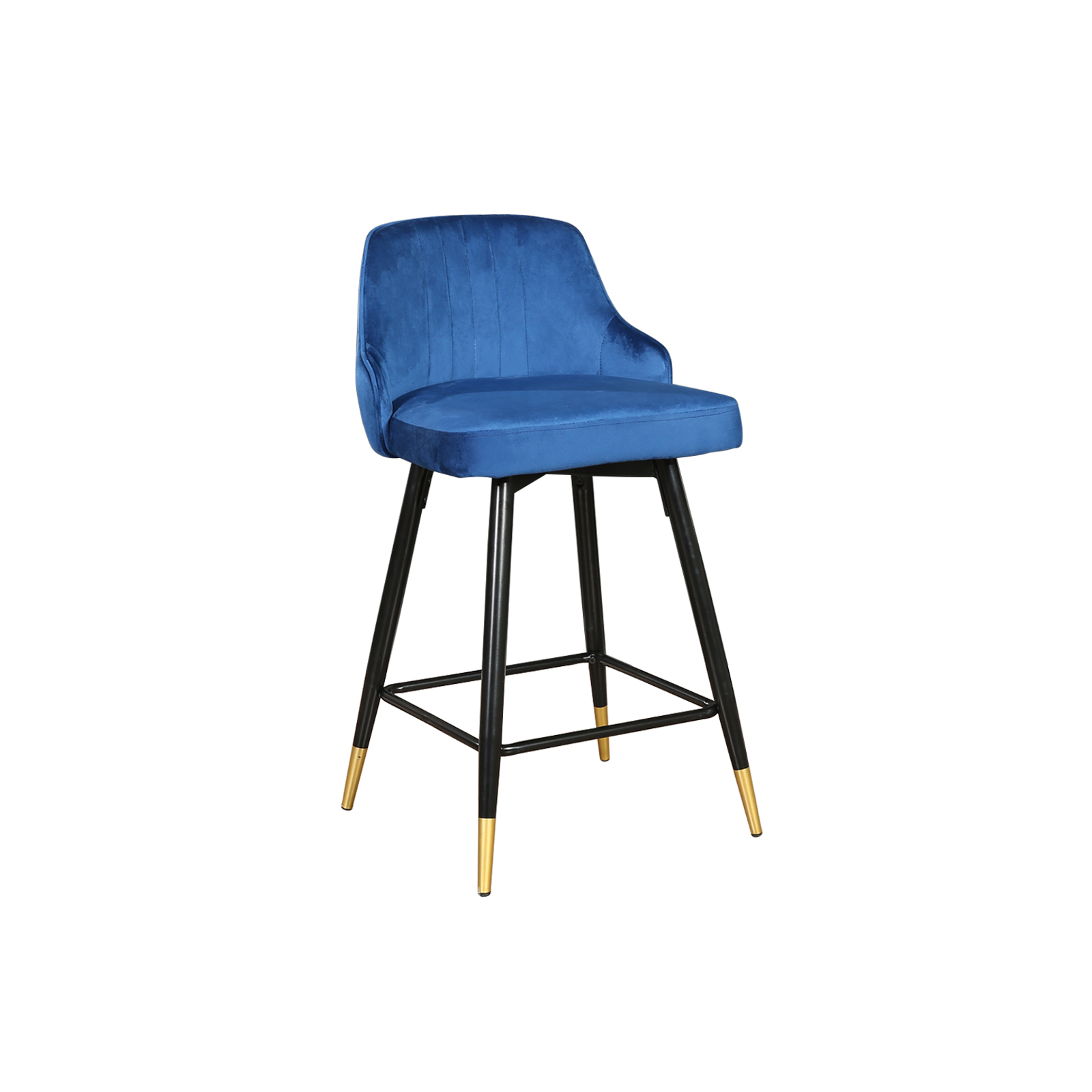 Set Of Two 36" Blue Velvet And Black And Gold Iron Swivel Bar Height Chairs By Homeroots | Bar Stools | Modishstore