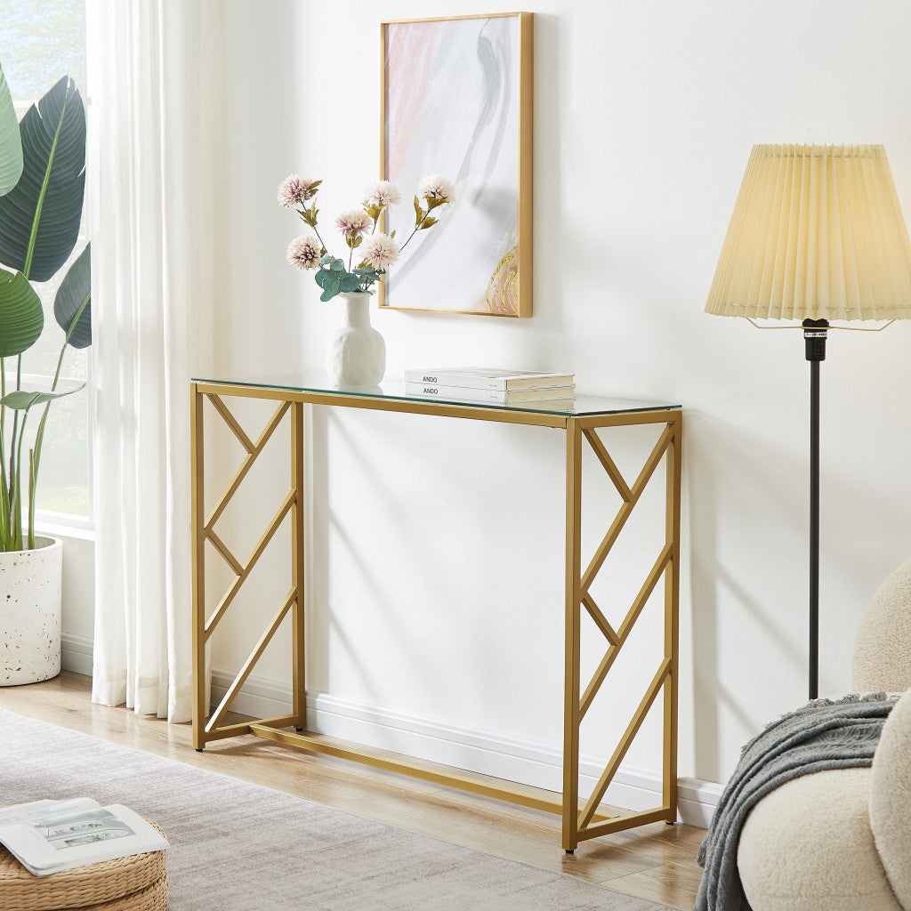 12" Clear and Gold Glass Frame Console Table By Homeroots | Console Tables | Modishstore - 6