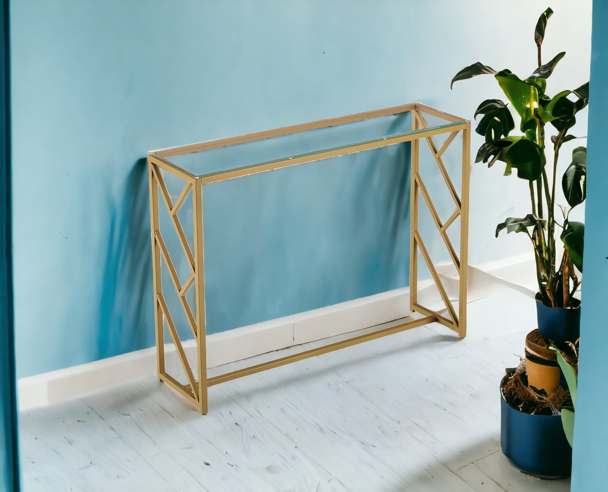 12" Clear and Gold Glass Frame Console Table By Homeroots | Console Tables | Modishstore - 2
