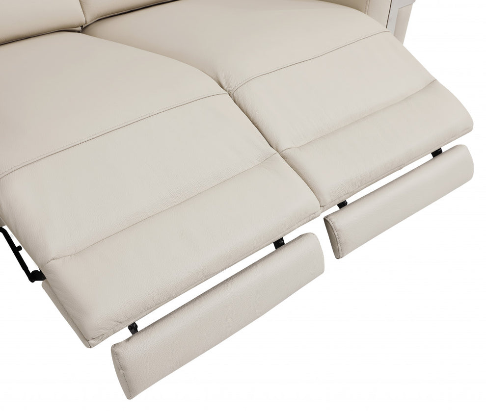 65" Beige Italian Leather with Chrome Accents Reclining Love Seat By Homeroots | Loveseats | Modishstore - 4