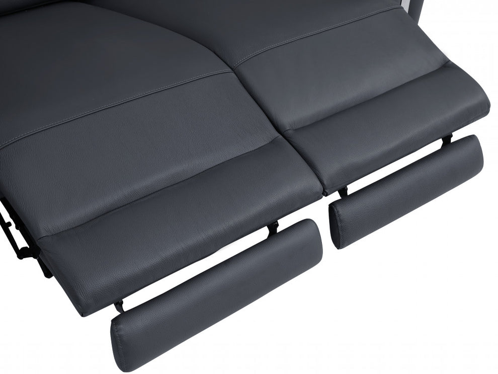 65" Beige Italian Leather with Chrome Accents Reclining Love Seat By Homeroots | Loveseats | Modishstore - 9