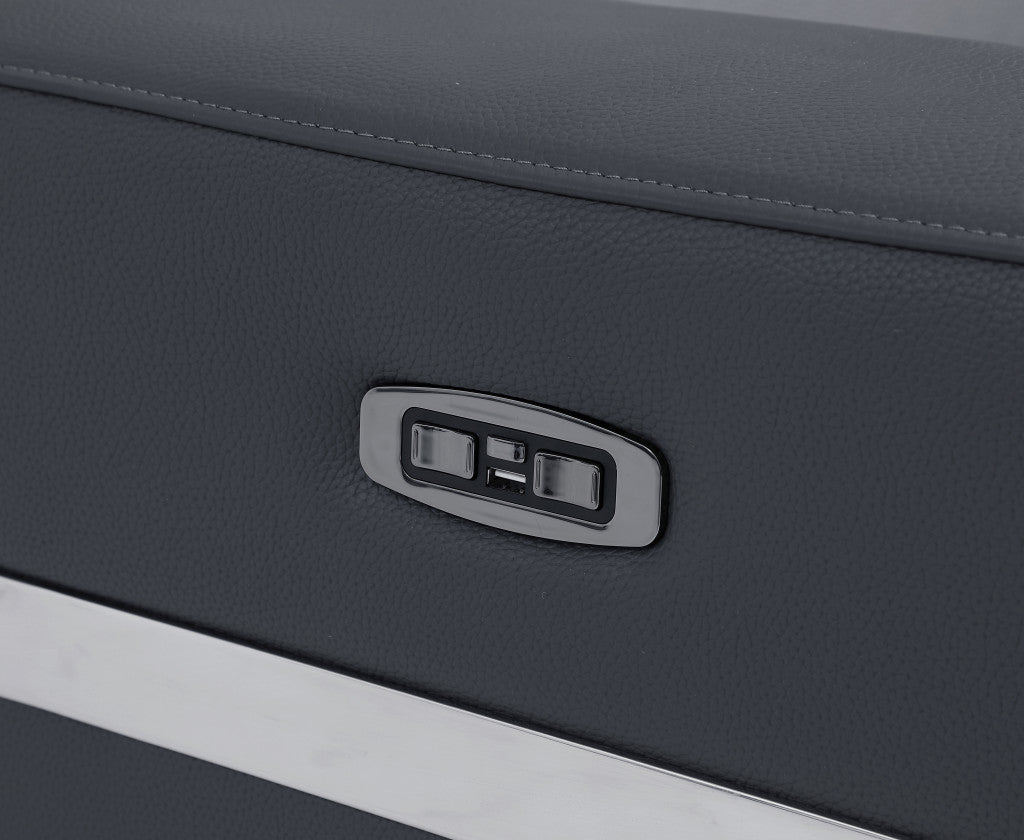 65" Beige Italian Leather with Chrome Accents Reclining Love Seat By Homeroots | Loveseats | Modishstore - 10