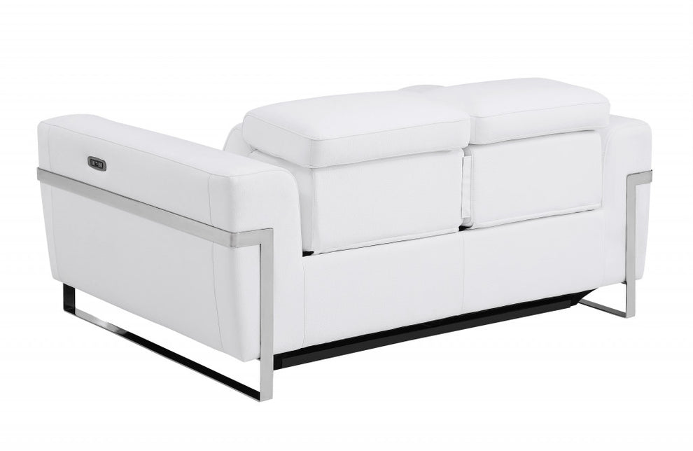 65" Beige Italian Leather with Chrome Accents Reclining Love Seat By Homeroots | Loveseats | Modishstore - 13