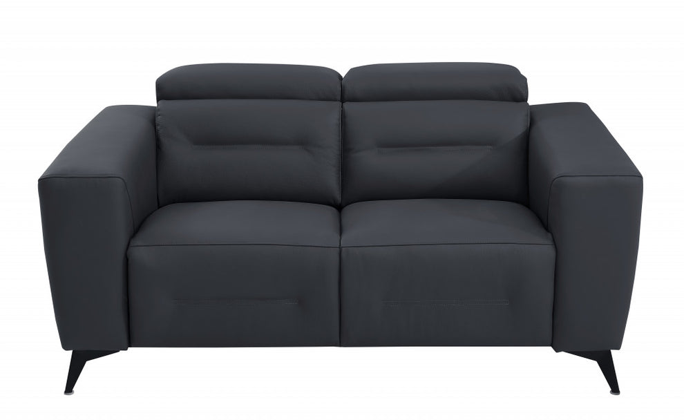 65" Beige Italian Leather and Stainless Reclining Love Seat By Homeroots | Loveseats | Modishstore - 6