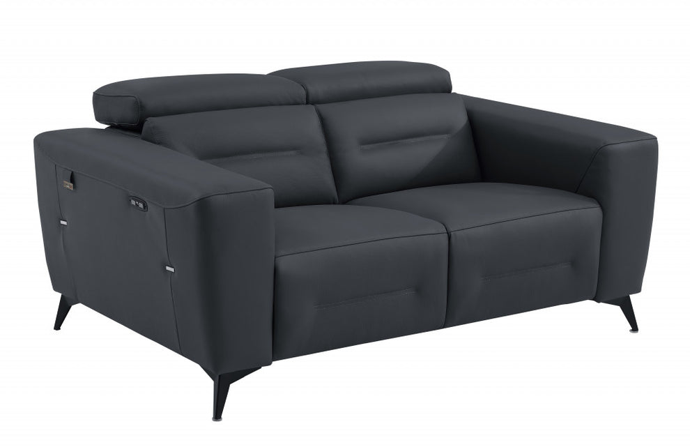 65" Beige Italian Leather and Stainless Reclining Love Seat By Homeroots | Loveseats | Modishstore - 7