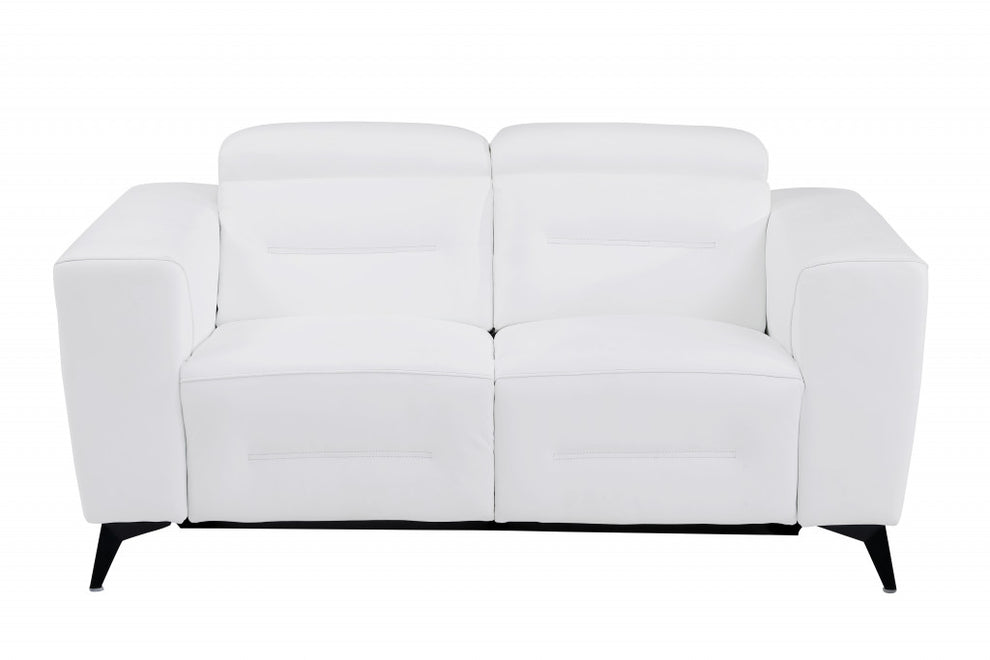 65" Beige Italian Leather and Stainless Reclining Love Seat By Homeroots | Loveseats | Modishstore - 11