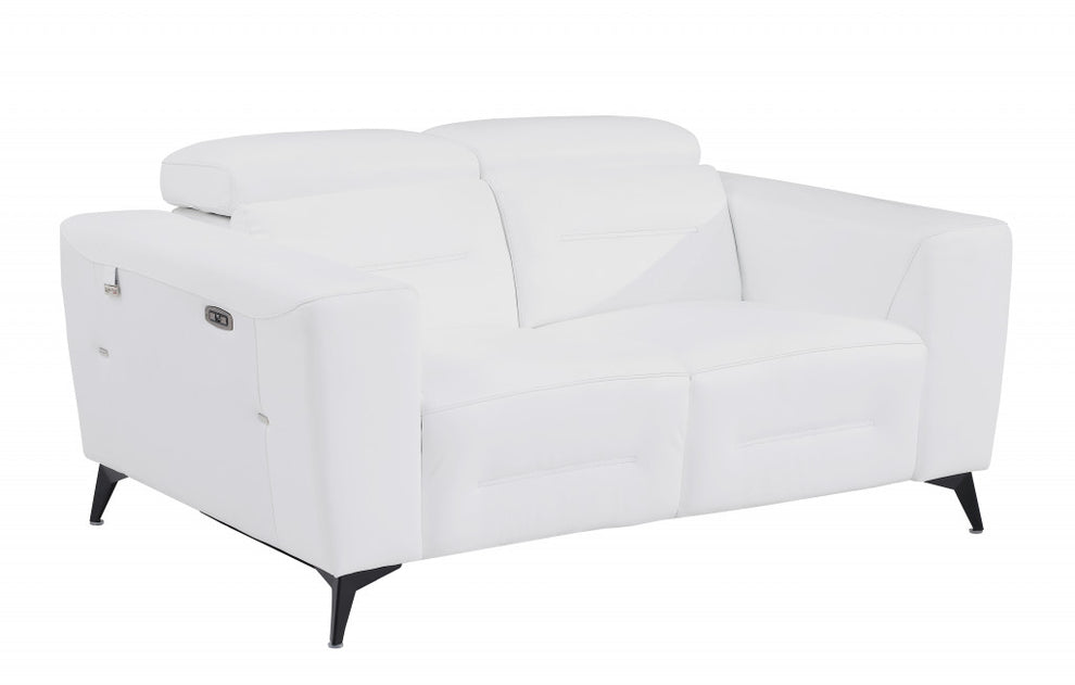 65" Beige Italian Leather and Stainless Reclining Love Seat By Homeroots | Loveseats | Modishstore - 12