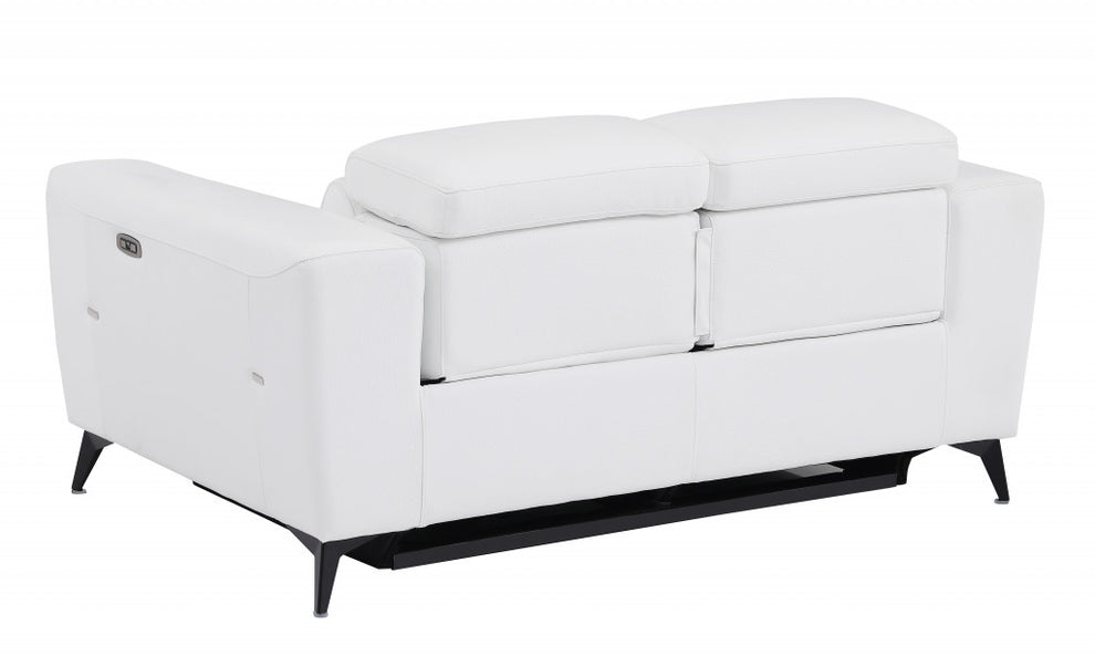 65" Beige Italian Leather and Stainless Reclining Love Seat By Homeroots | Loveseats | Modishstore - 13