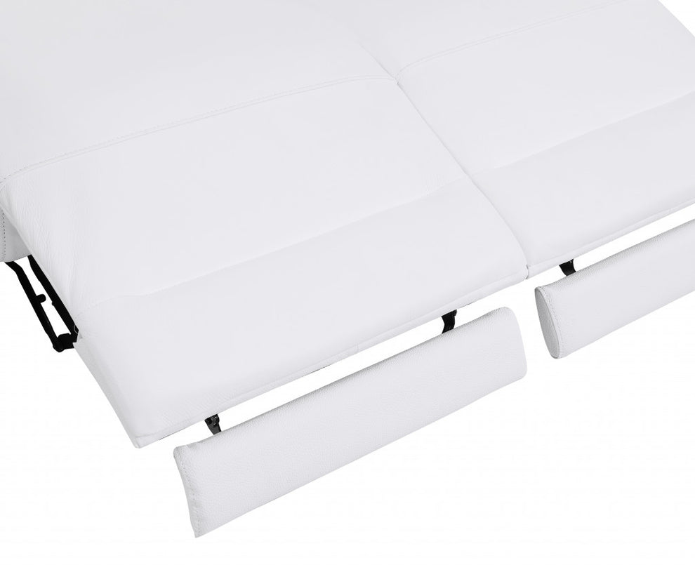 83" White Italian Leather with Chrome Accents Reclining Sofa By Homeroots | Sofas | Modishstore - 4