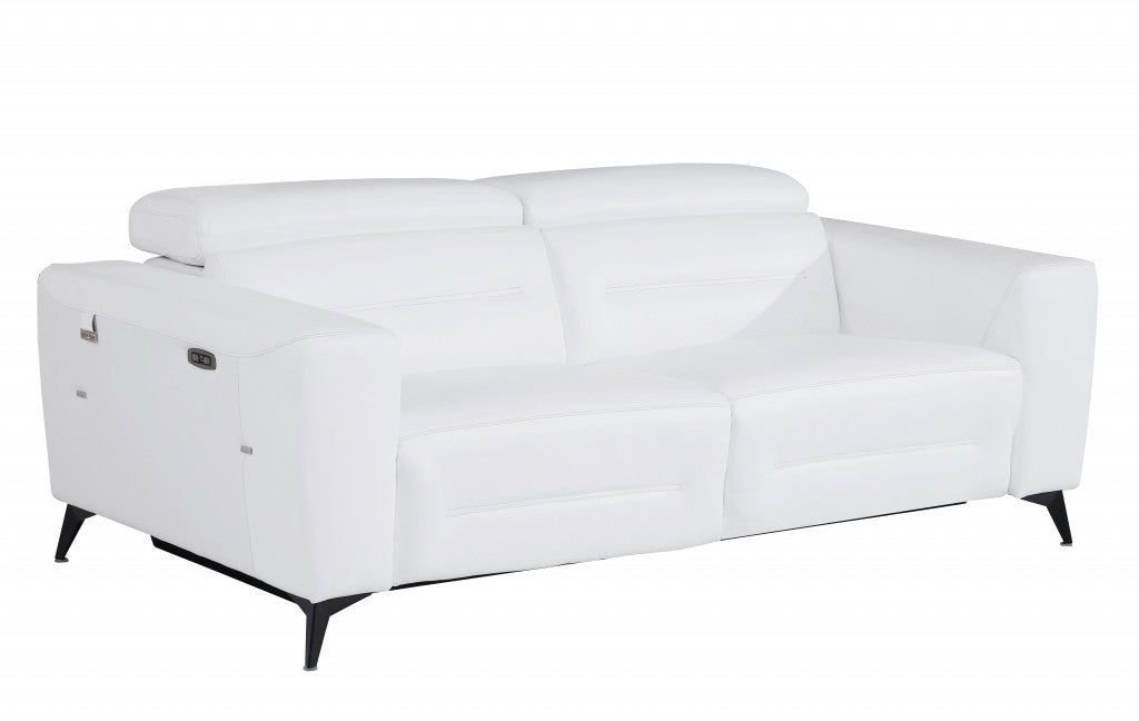 83" White Italian Leather Reclining Sofa By Homeroots | Sofas | Modishstore - 2