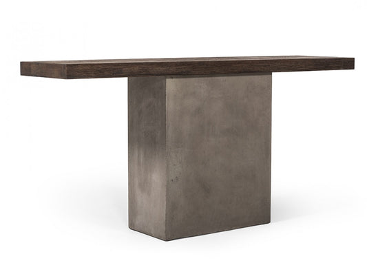 Industrial 63" Oak Wood And Concrete Pedestal Console Table By Homeroots | Console Tables | Modishstore