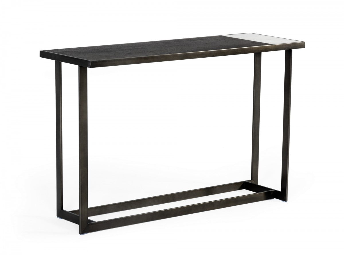 Asymmetrical 47" Antiqued Bronze Grey And Ceramic Console Table By Homeroots | Console Tables | Modishstore