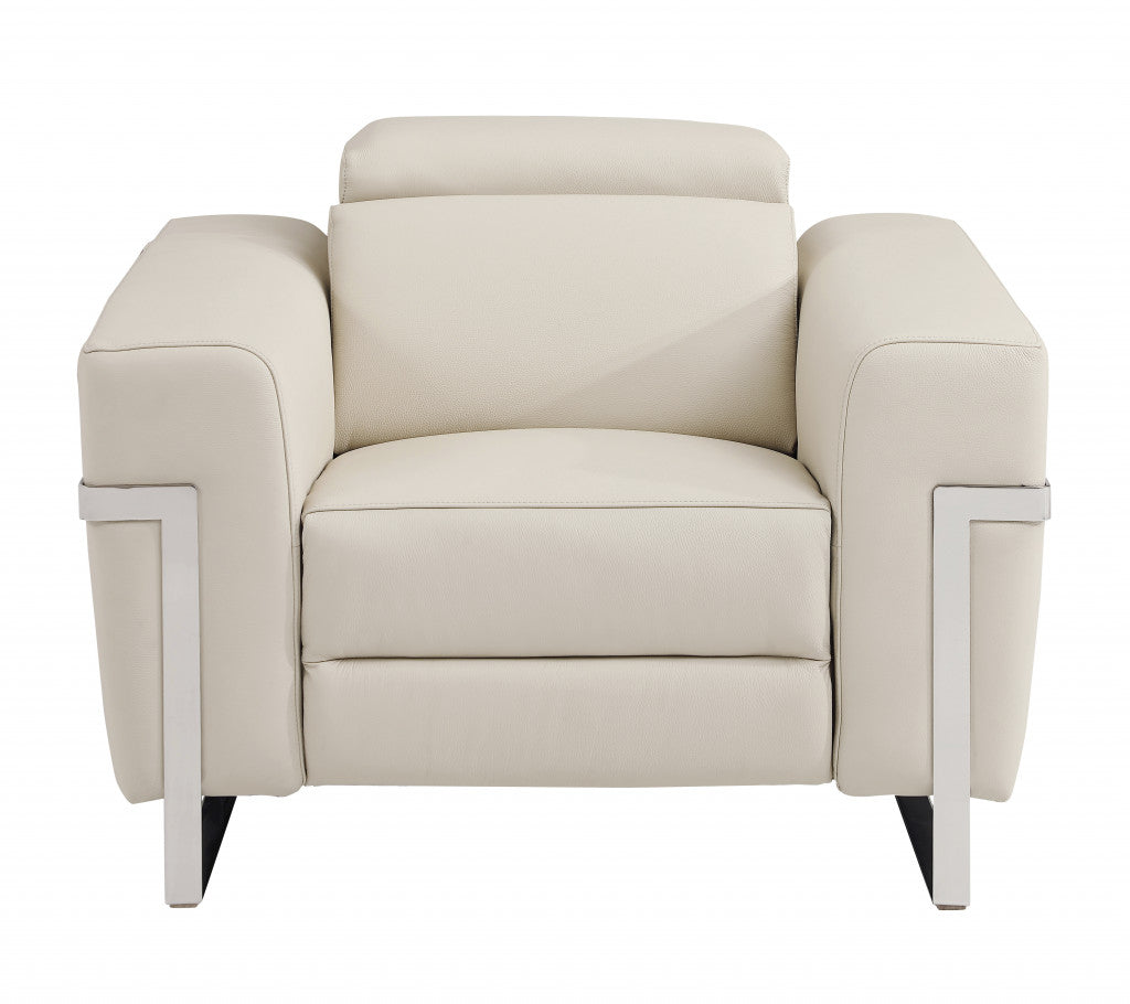 41" Beige Italian Leather Power Recliner Chair By Homeroots | Recliners | Modishstore