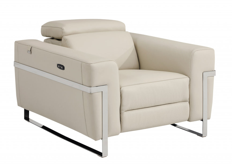 41" Beige Italian Leather Power Recliner Chair By Homeroots | Recliners | Modishstore - 2