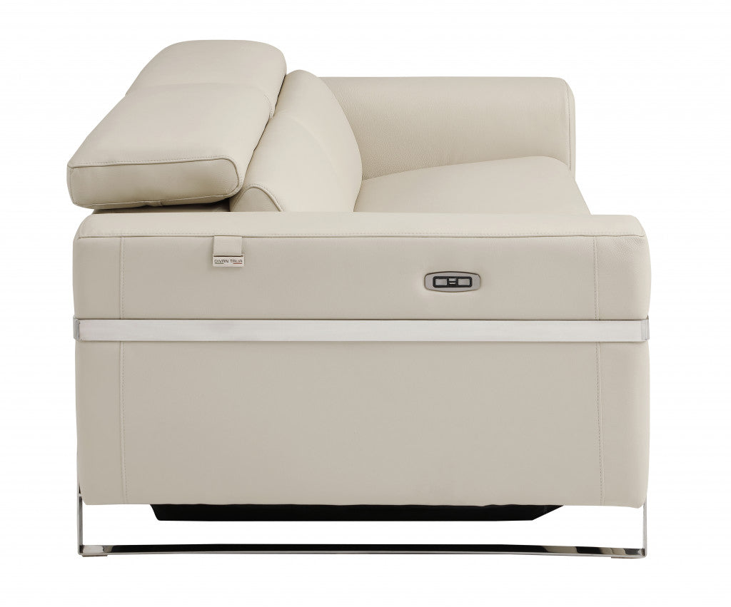 41" Beige Italian Leather Power Recliner Chair By Homeroots | Recliners | Modishstore - 3