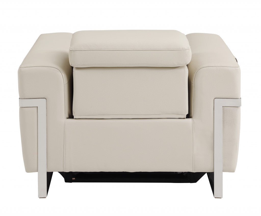 41" Beige Italian Leather Power Recliner Chair By Homeroots | Recliners | Modishstore - 4