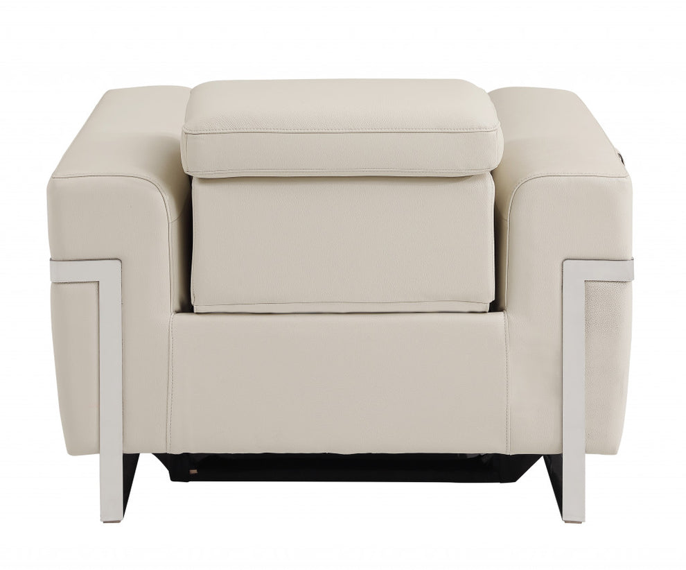 41" Beige Italian Leather Power Recliner Chair By Homeroots | Recliners | Modishstore - 4