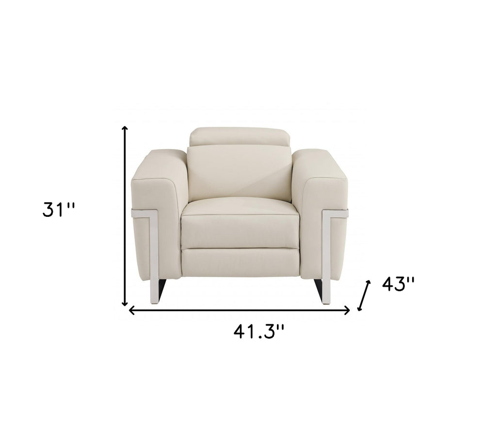 41" Beige Italian Leather Power Recliner Chair By Homeroots | Recliners | Modishstore - 7