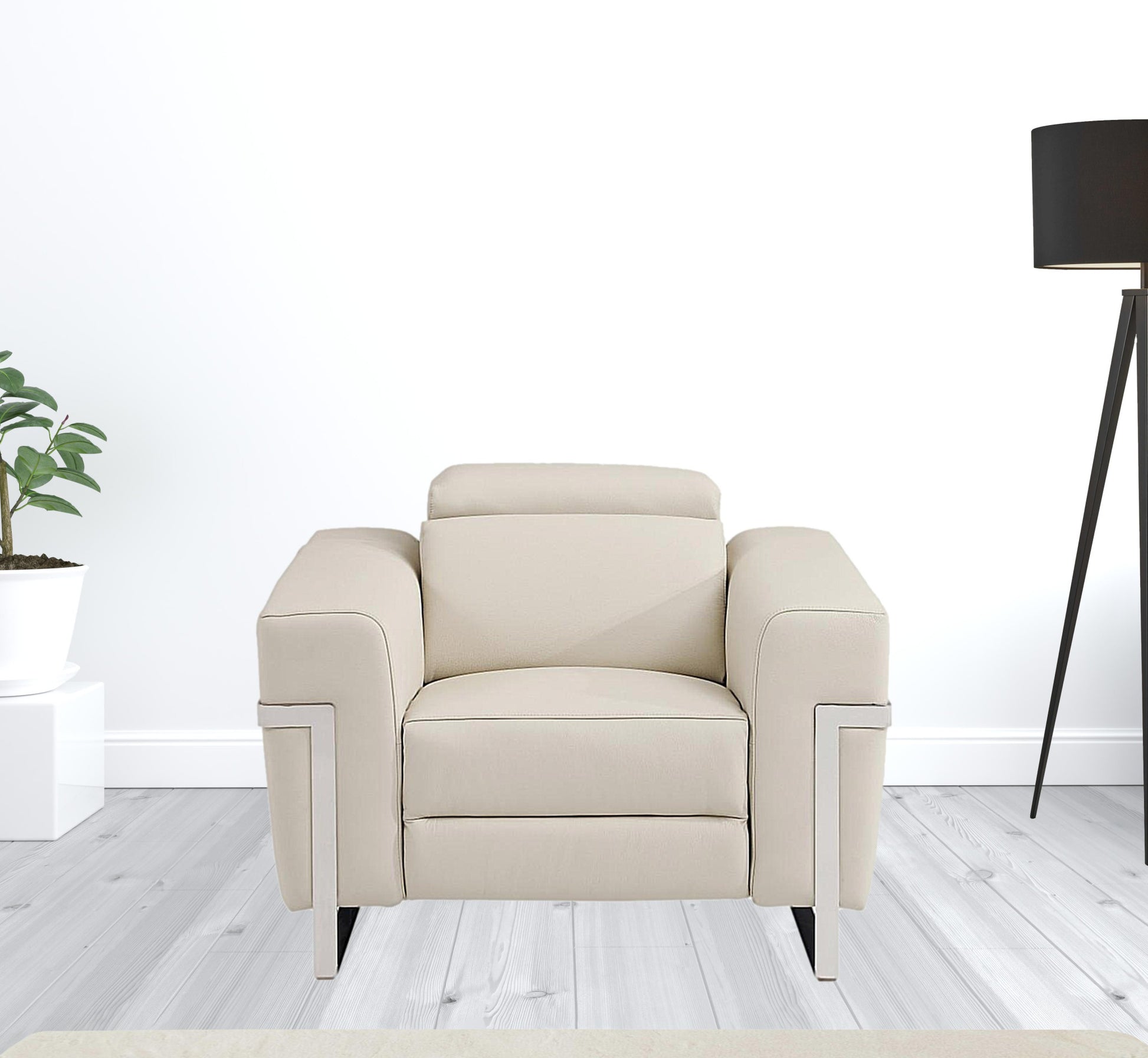 41" Beige Italian Leather Power Recliner Chair By Homeroots | Recliners | Modishstore - 5