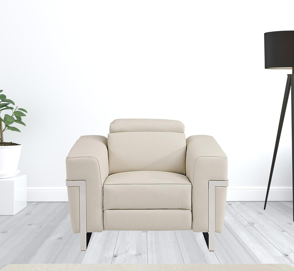 41" Beige Italian Leather Power Recliner Chair By Homeroots | Recliners | Modishstore - 5