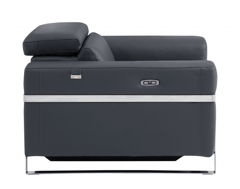 41" Dark Gray Italian Leather Power Recliner Chair By Homeroots | Recliners | Modishstore - 3