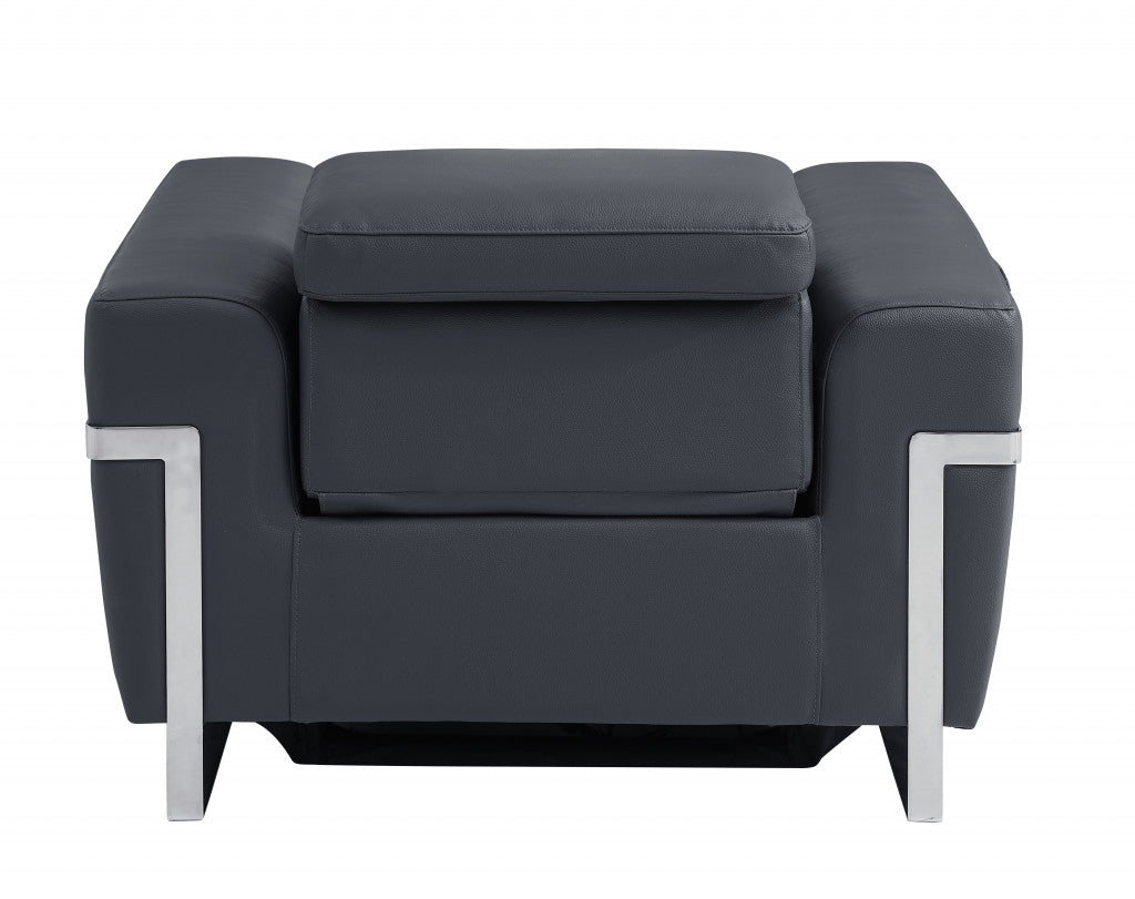 41" Dark Gray Italian Leather Power Recliner Chair By Homeroots | Recliners | Modishstore - 4