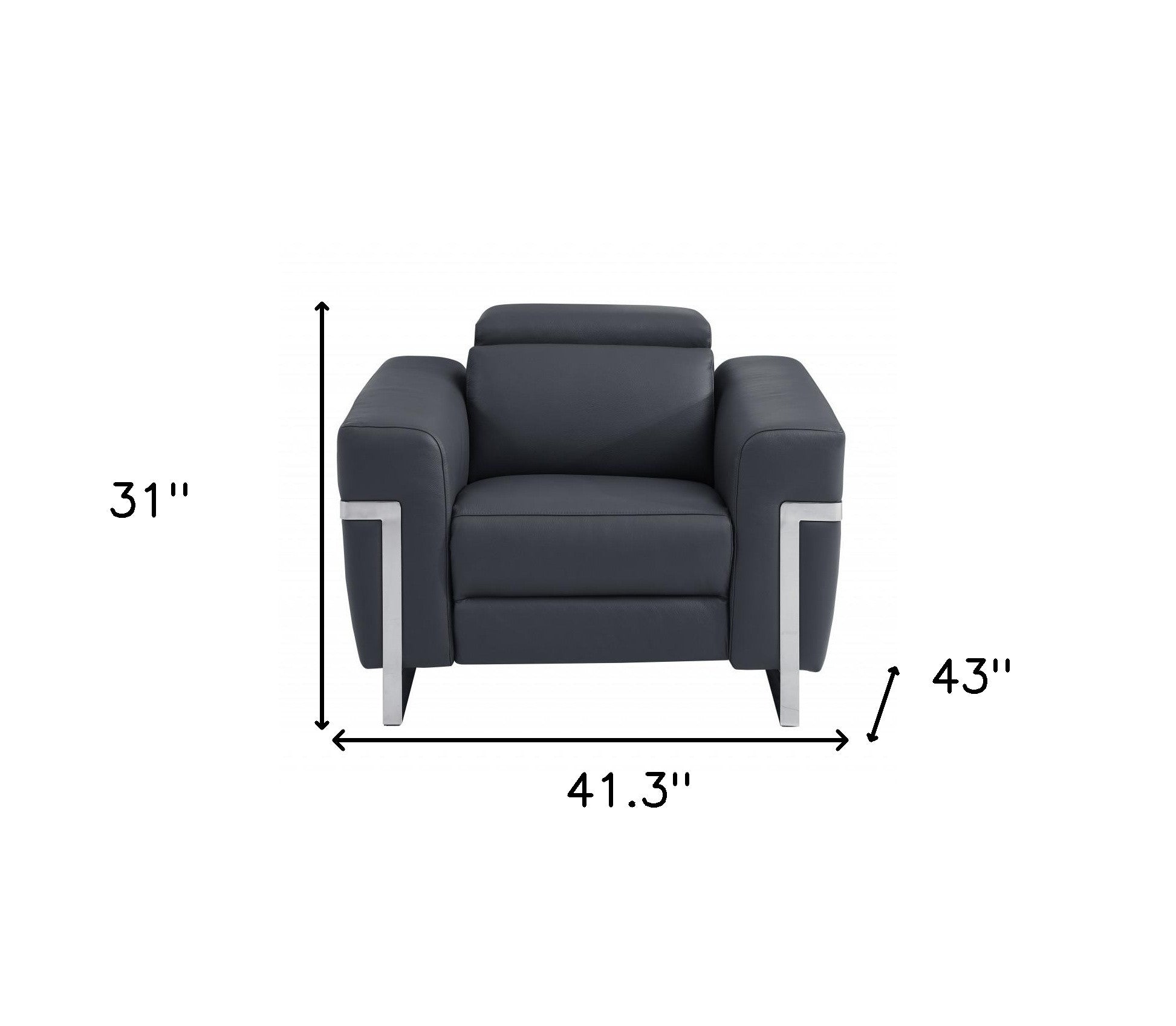 41" Dark Gray Italian Leather Power Recliner Chair By Homeroots | Recliners | Modishstore - 7