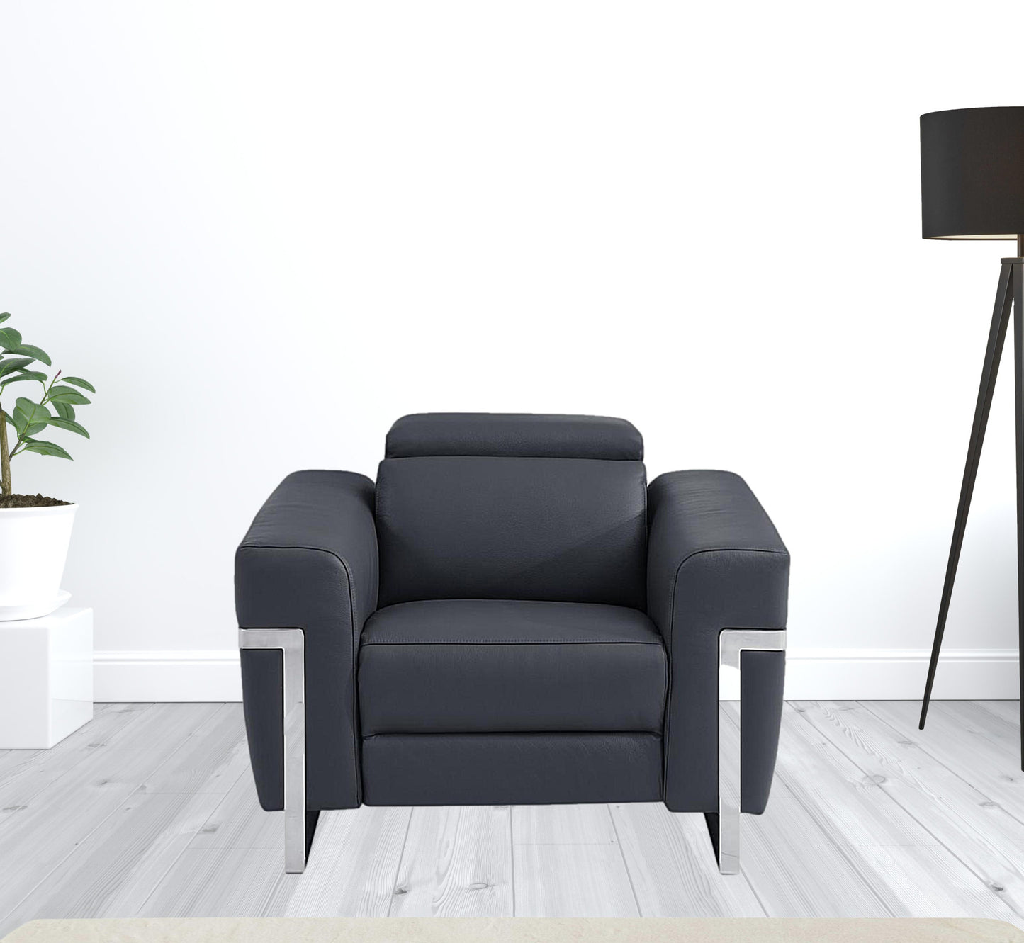 41" Dark Gray Italian Leather Power Recliner Chair By Homeroots | Recliners | Modishstore - 5