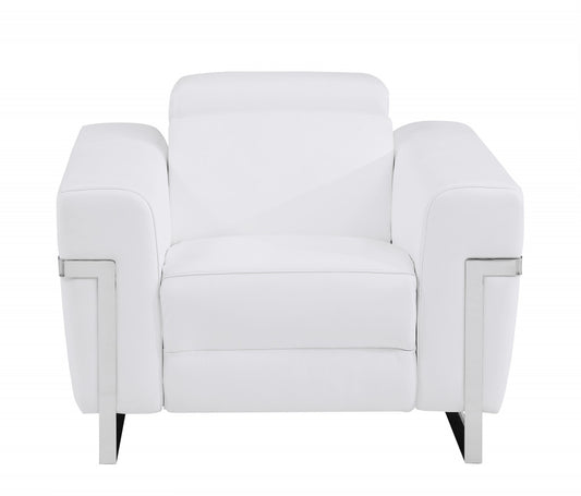 41" White Italian Leather Power Recliner Chair By Homeroots