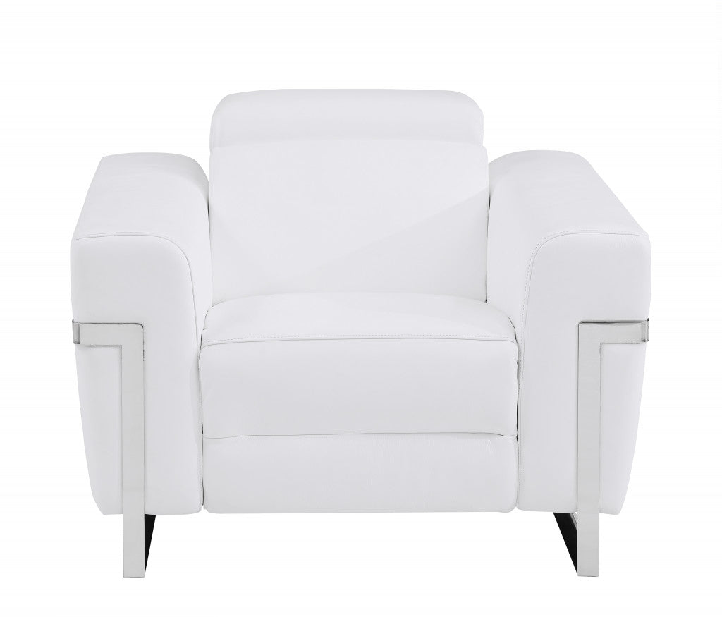 41" White Italian Leather Power Recliner Chair By Homeroots | Recliners | Modishstore
