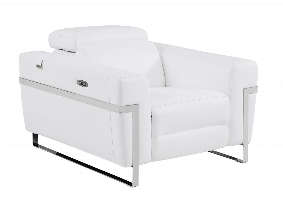 41" White Italian Leather Power Recliner Chair By Homeroots | Recliners | Modishstore - 2