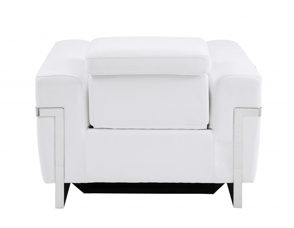 41" White Italian Leather Power Recliner Chair By Homeroots | Recliners | Modishstore - 4