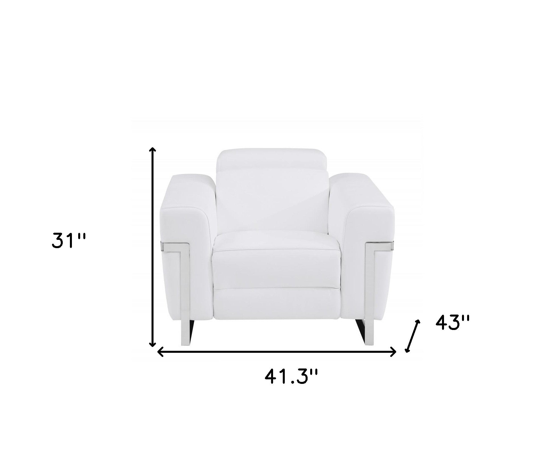 41" White Italian Leather Power Recliner Chair By Homeroots | Recliners | Modishstore - 7