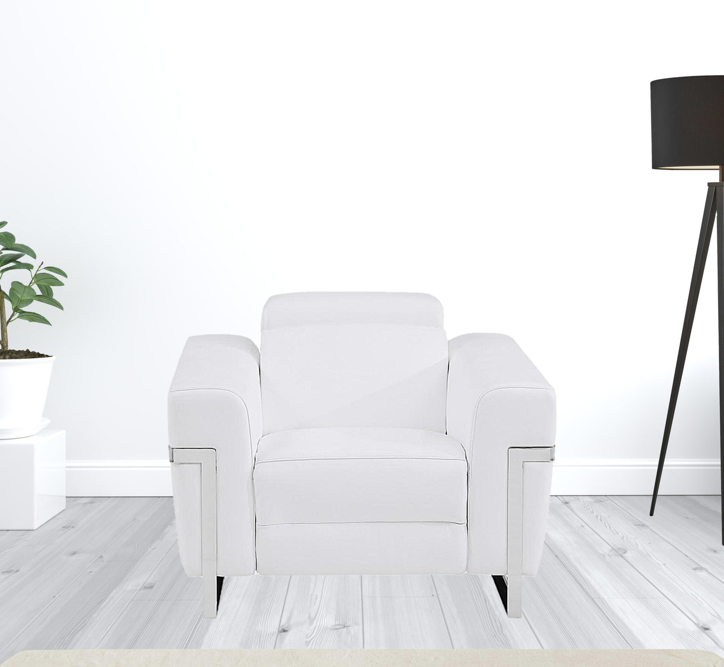 41" White Italian Leather Power Recliner Chair By Homeroots | Recliners | Modishstore - 5