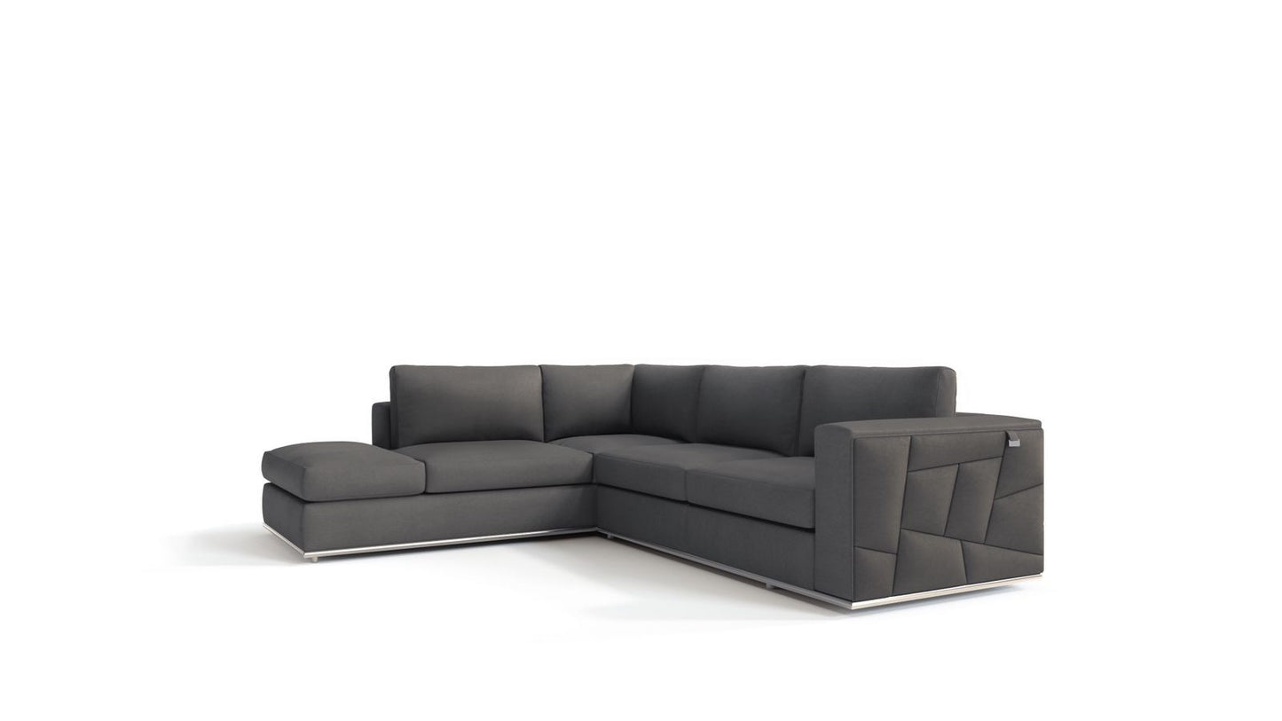 Dark Gray Deco Tufted Italian Leather Modular L Shaped Two Piece Corner Sectional By Homeroots