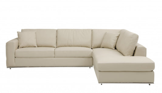 Beige Deco Tufted Italian Leather Modular L Shape Two Piece Corner Sectional By Homeroots