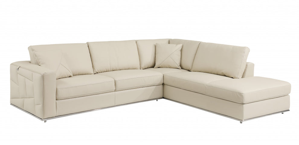Beige Deco Tufted Italian Leather Modular L Shape Two Piece Corner Sectional By Homeroots | Sectional | Modishstore - 2